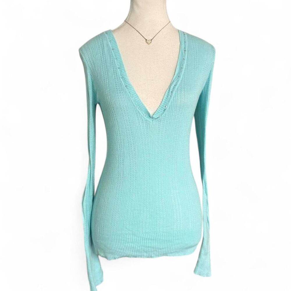 Limited Too Early 2000s Y2K Icy blue cotton v neck Long sleeve size large (20)